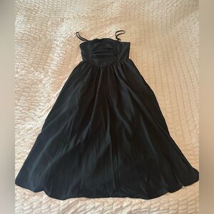 Black Adjustable Spaghetti Strap Calf length Dress- Gather Detail On Front NWT